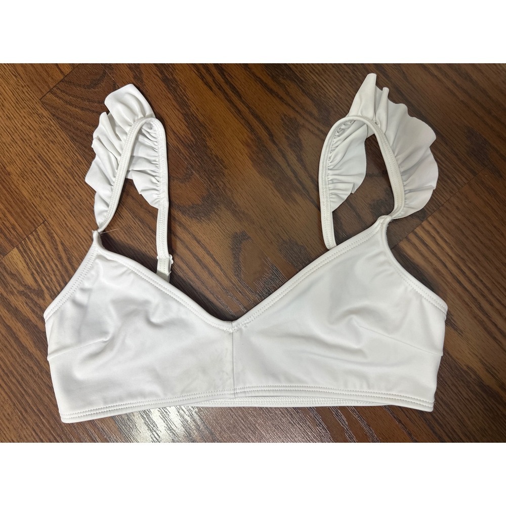 ASOS Swim White Ruffle Strap Triangle Bikini Top Size US 4 V-Neck 09196545